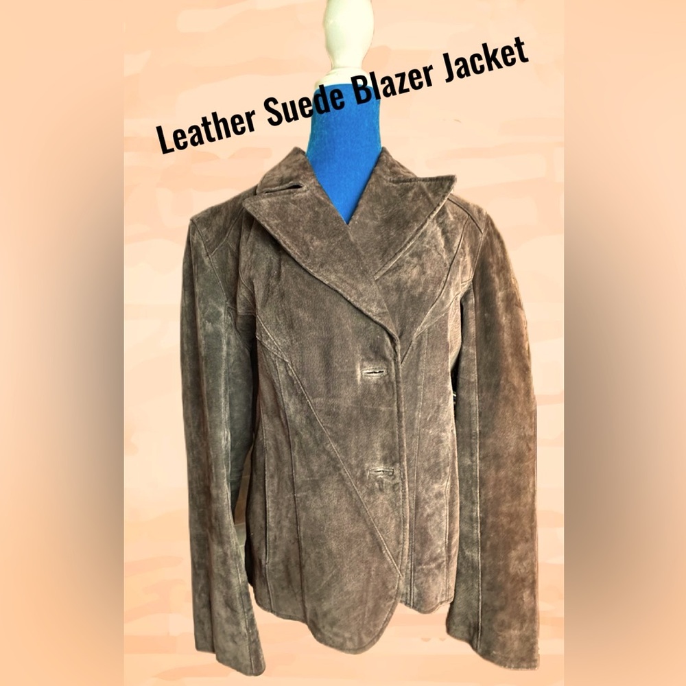 Siena Brown Leather Suede Blazer Size 14 by GII Apparel